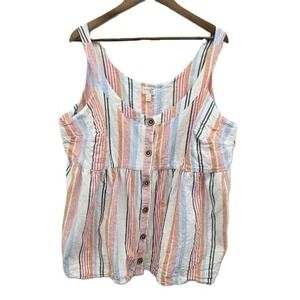 Terra Sky Womens 2X Peplum Tank Top Linen Blend Striped Boho Summer
